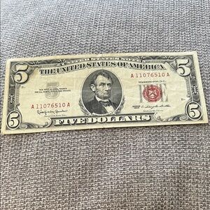 Vintage 1963 Red Seal Five Dollar Bill